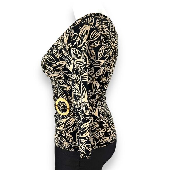 George Womens Blouse Top Faux Wrap V Neck Stretch Pullover Cream Black Large - Picture 7 of 12